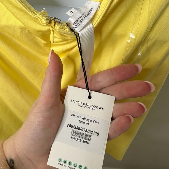 Mistress Rocks 'DANGER ZONE' Sherbet Lemon Mini Dress Women's Large NEW - Picture 9 of 9